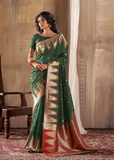 Decorative Saree in Bottle Green Colour